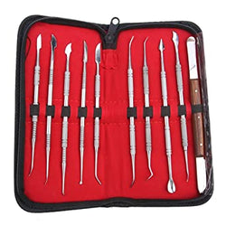 Dab And Wax Steel Carver Clay Pottery Tool Kit With Leather Zipper Case (10 Piece)