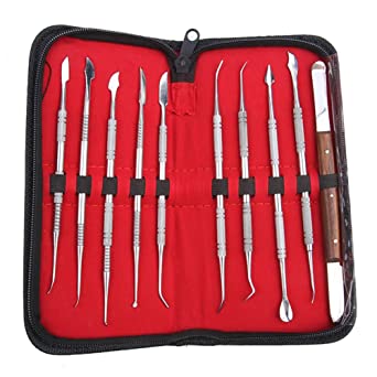 Dab And Wax Steel Carver Clay Pottery Tool Kit With Leather Zipper Case (10 Piece)