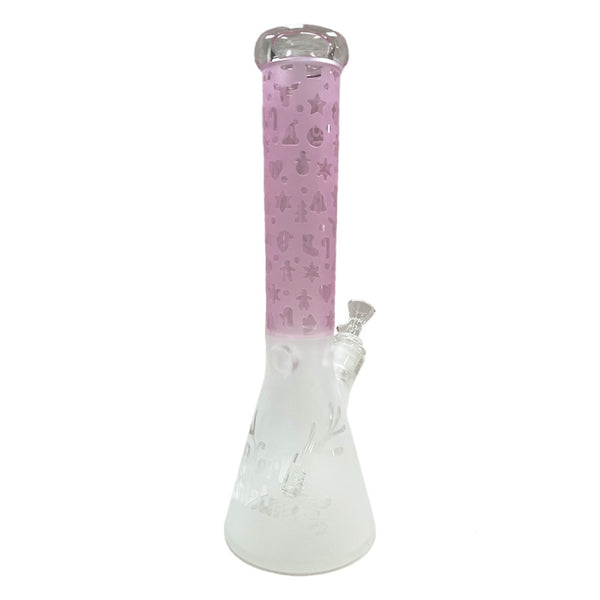 Big B Mom Frosted Glass Christmas Design Water Pipe With Ice Catcher and Diffused Downstem - 14 Inches- MB220-26