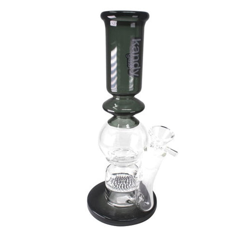 Kandy Glass Thick Base Water Pipe With Honeycomb Perc & Globe Shape In The Middle & Thick Straight Neck - 619 Grams - 12 Inches